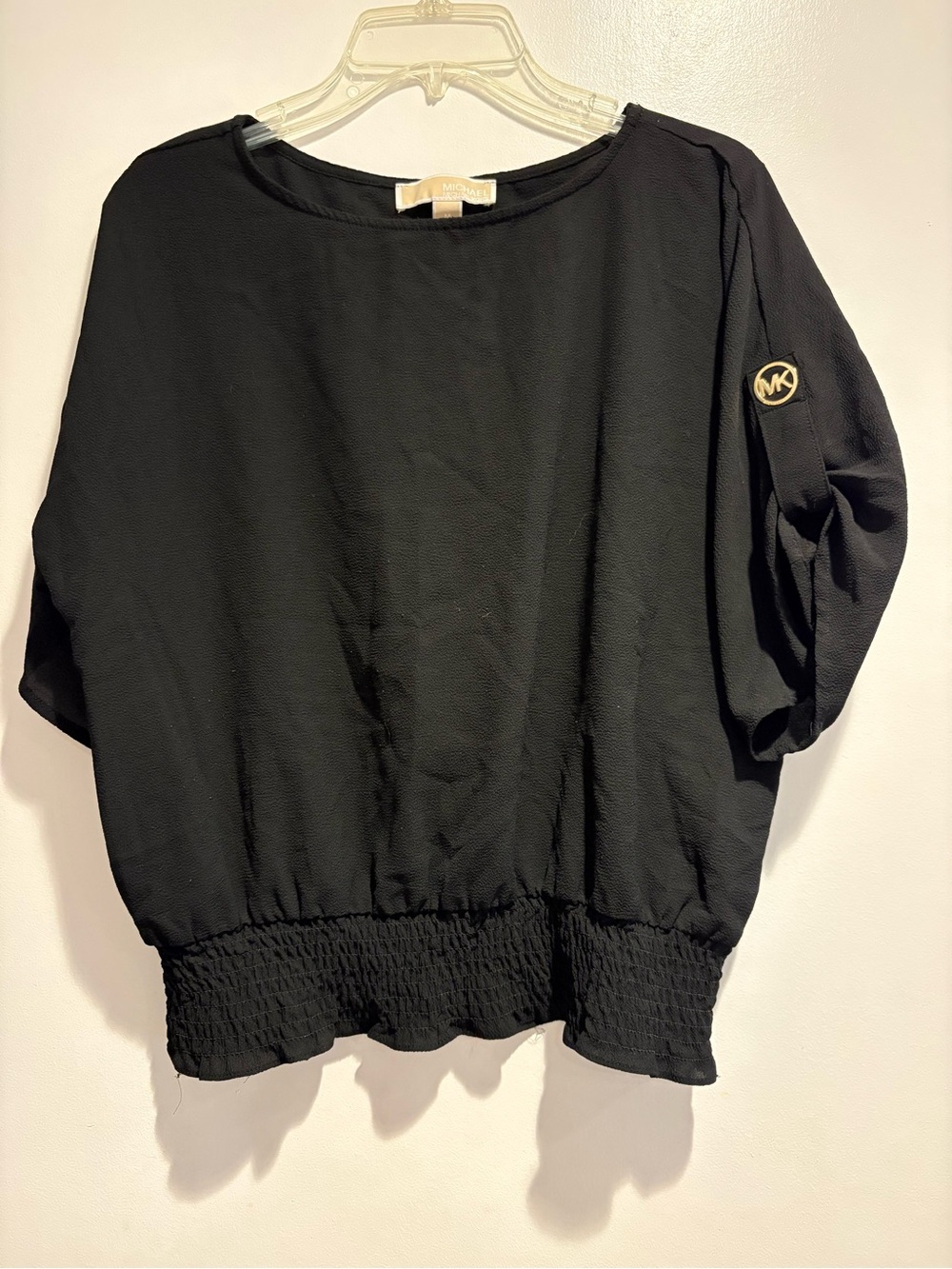 Michael Kors Black Elastic-Hem Blouse with MK Emblem